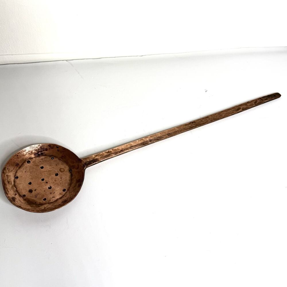 Antique Copper Hand Forged Long Skimmer Spoon